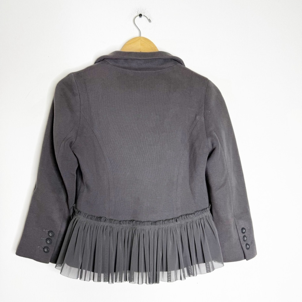 Free People Vintage Grey Knit Tulle Ruffle Peplum Jacket Blazer Size 6 - Picture 3 of 5